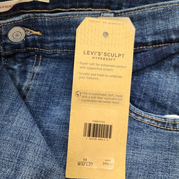 NEW w DEFECT Levi's BOYFRIEND Mid Rise Relaxed Tapered Blue Stretch Jeans 14 - Picture 4 of 6